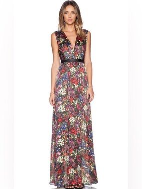 Alice + Olivia Multicolor Floral V-Neck Maxi Dress